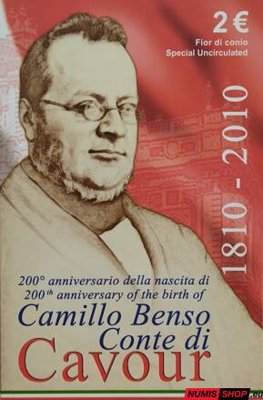Taliansko 2 euro 2010 - 200. výročie narodenia grófa di Cavour - COIN CARD