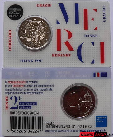Francúzsko 2 euro 2020 - Lekársky výskum - merci - COIN CARD