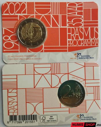 Holandsko 2 euro 2022 - Erasmus - COIN CARD