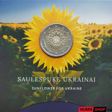 Lotyšsko 2 euro 2023 - Slava Ukraina - Sunflower - COIN CARD