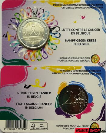 Belgicko 2 euro 2024 - Boj proti rakovine - COIN CARD (FR/D)