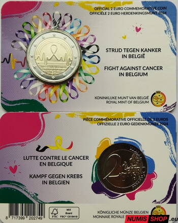 Belgicko 2 euro 2024 - Boj proti rakovine - COIN CARD  (NL/EN)