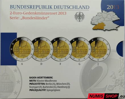 Nemecko 2 euro 2013 - Bádensko - komplet 5 ks - PROOF
