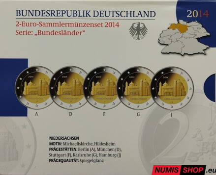 Nemecko 2 euro 2014 - Niedersachsen - komplet 5 ks - PROOF
