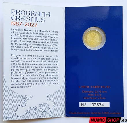 Španielsko 2 euro 2022 - Erasmus - PROOF