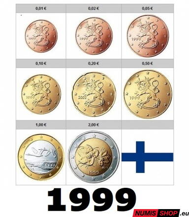 Sada Fínsko 1999 - 1 cent - 2 euro - UNC
