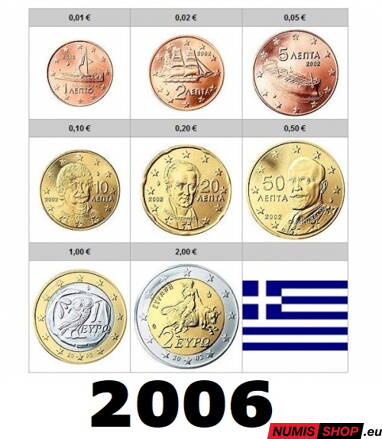 Sada Grécko 2006 - 1 cent - 2 euro - UNC 