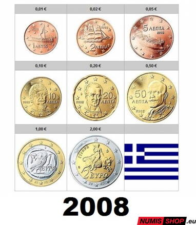 Sada Grécko 2008 - 1 cent - 2 euro - UNC 