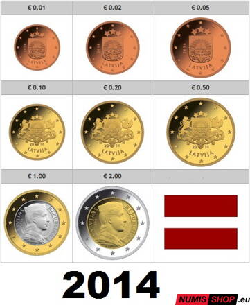 Sada Lotyšsko 2014 - 1 cent - 2 euro - UNC 