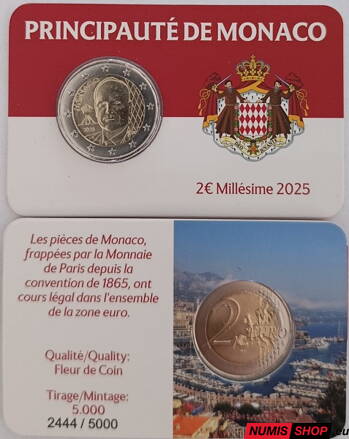 Monako 2 euro 2025 (nový dizajn) - Privátna karta