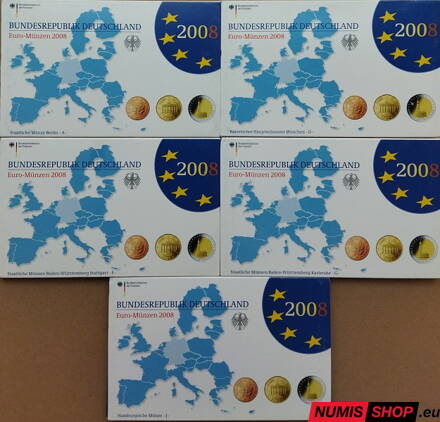 Sada Nemecko 2008 PROOF - A, D, F, G, J - 5 x 5,88