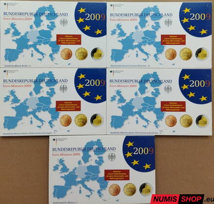 Sada Nemecko 2009 PROOF - A, D, F, G, J - 5 x 5,88