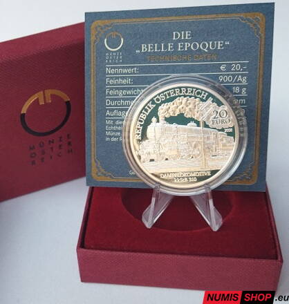 Rakúsko 20 eur 2008 - Rakúske železnice 3/6 - Belle Epoque - PROOF