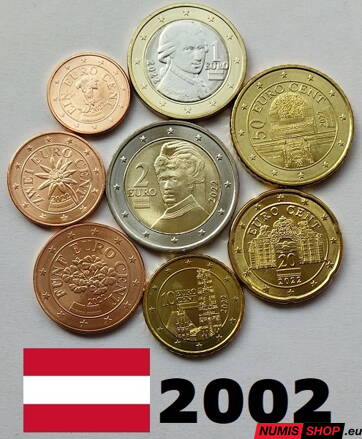 Sada Rakúsko 2002 - 1 cent - 2 euro - UNC