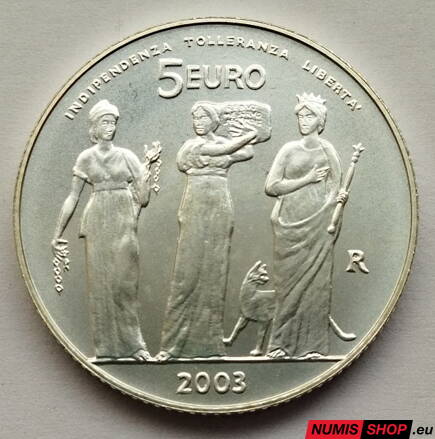 5 euro San Marino 2003 - Nezávislosť, Tolerancia, Sloboda - BU