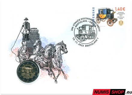 Slovensko 2 euro 2023 - Expresná pošta ťahaná koňmi - numizmatická obálka
