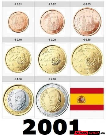 Sada Španielsko 2001 - 1 cent - 2 euro - UNC