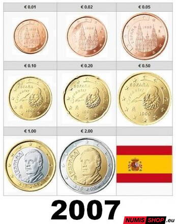 Sada Španielsko 2007 - 1 cent - 2 euro - UNC