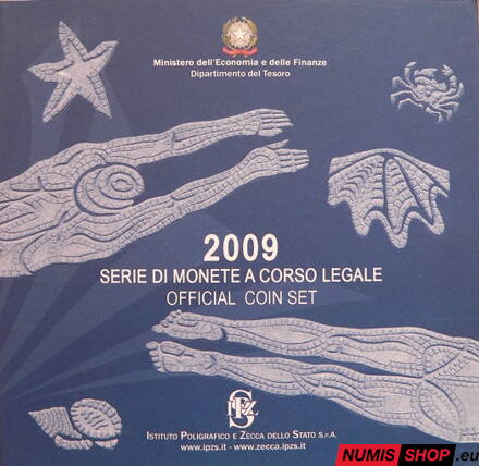 Sada Taliansko 2009 + pamätné 2 euro + strieborné 5 euro MS v plávaní