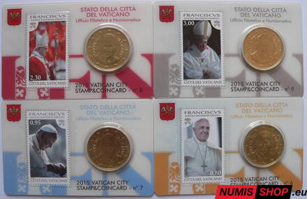 Vatikán 4 x 50 cent + stamp 2015 Coin Card