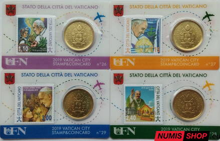 Vatikán 4 x 50 cent + stamp 2019 Coin Card