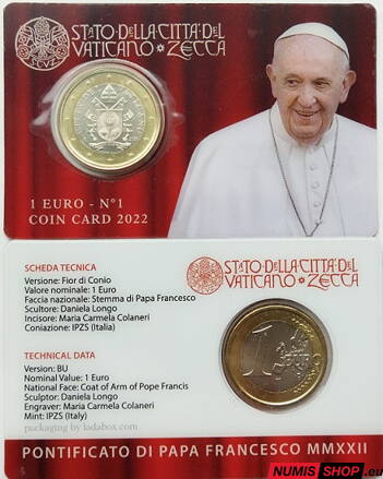 Vatikán 1 euro 2022 Coin Card