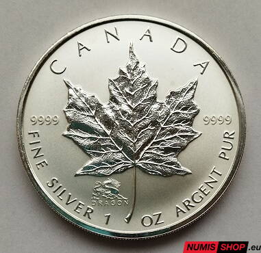 Kanada - 1 oz Maple Leaf - 2000 - Dragon - reverse proof - investičné striebro