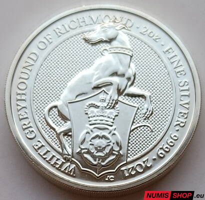 Veľká Británia - 2 oz - 5 pounds Greyhound of Richmond - 2021 - investičné striebro