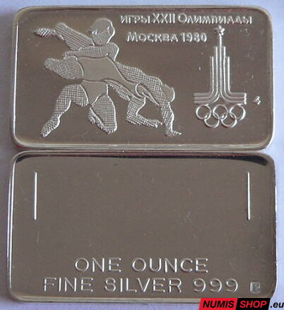 Strieborná tehla 1 oz - Olympiáda Moskva 1980 - 4 - zápasenie