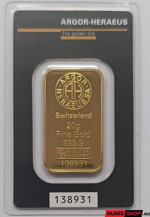 Zlatá investičná tehlička - Argor Heraeus - 20 g