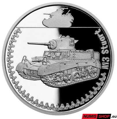 Strieborná minca 1 oz - Obrnená technika - M3 Stuart  - proof