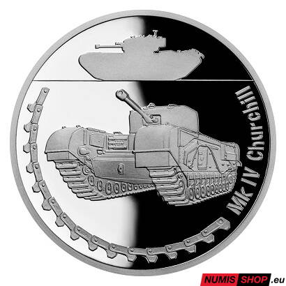 Strieborná minca 1 oz - Obrnená technika - Mk IV Churchill - proof
