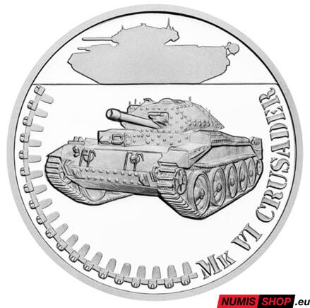 Strieborná minca 1 oz - Obrnená technika - Mk VI Crusader - proof