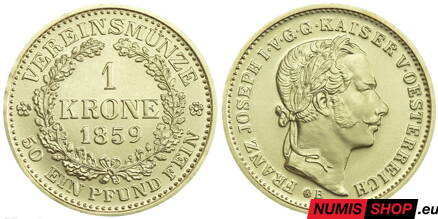 Kremnické razby Františka Jozefa - spolková 1 koruna 1859 (replika)