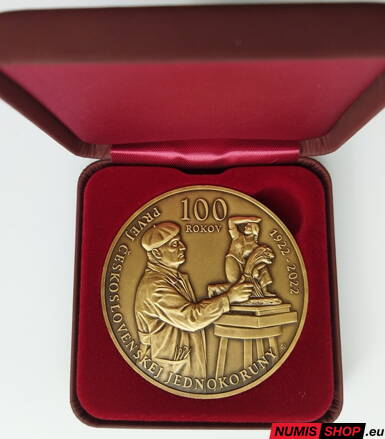 Medaila - 100. výročie začatia razby prvej československej jednokorunovej mince - mosadz