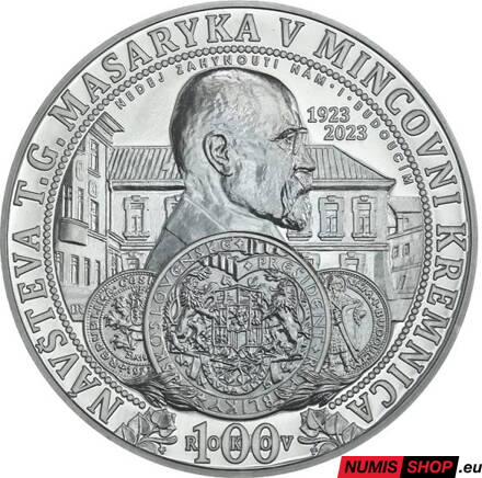 Strieborná medaila pokovená Ródiom - Návšteva Masaryka v Mincovni Kremnica