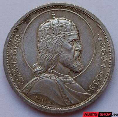 Maďarsko - 5 pengő - 1938 - Svätý Štefan - striebro