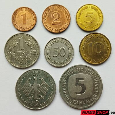 Nemecko - sada mix roky - 1 + 2 + 5 + 10 + 50 pfennig + 1 + 2 + 5 mark