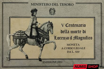 500 lír Taliansko - 1992 - Lorenzo de Medici