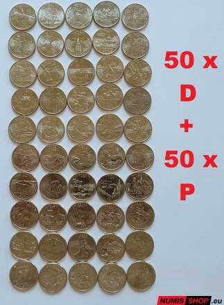 US Quarters States - komplet 100 ks - 50 x P + 50 x D - UNC