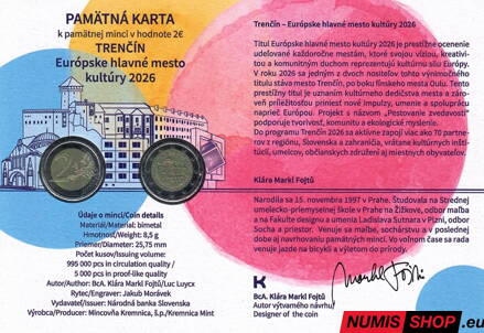 Slovensko 2 euro 2026 - Trenčín - Európske hlavné mesto kultúry 2026 - Pamätná karta