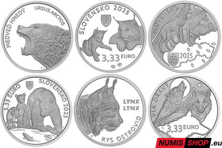 Súbor Fauna a flóra – vlk dravý, rys ostrovid, medveď hnedý - PROOF