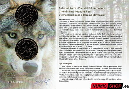 5 eur Slovensko 2021 - Vlk dravý - autorská karta