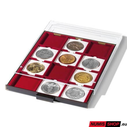 Mincový box na 12 štvorcových otvorov do 67 x 67 mm - červený dymový